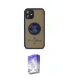 ieg™ iPhone 12 Kılıf Yörünge Çizgi - Siyah Bilvis 5in1 3D Magic Cam Ekran Koruyucu