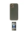 ieg™ iPhone 12 Pro Kılıf Ahenk Işık - Siyah 34D Hayalet Izgaralı Cam