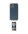 ieg™ iPhone 12 Pro Kılıf Ahenk Işık - Siyah 34D Hayalet Izgaralı Cam