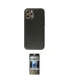ieg™ iPhone 12 Pro Kılıf Ahenk Işık - Siyah 34D Hayalet Izgaralı Cam