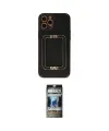 ieg™ iPhone 12 Pro Kılıf Kozmos Minimal Prime - Siyah 34D Hayalet Izgaralı Cam