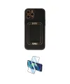 ieg™ iPhone 12 Pro Kılıf Kozmos Minimal Prime - Siyah 3D Antistatik Cam Ekran Koruyucu