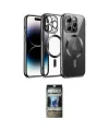 ieg™ iPhone 12 Pro Kılıf Nova Işık Özel Seri - Siyah 34D Hayalet Izgaralı Cam