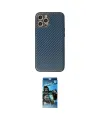 ieg™ iPhone 12 Pro Max Kılıf Ahenk Işık - Siyah 34D Izgaralı Cam