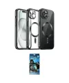ieg™ iPhone 12 Pro Max Kılıf Nova Işık Özel Seri - Siyah 34D Izgaralı Cam