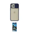 ieg™ iPhone 12 Pro Max Kılıf Vadi Çizgi - Siyah 34D Izgaralı Cam