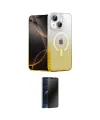ieg™ iPhone 14 Kılıf Eksen Minimal Özel Seri - Siyah 3D Antistatik Hayalet Cam Ekran Koruyucu