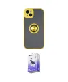 ieg™ iPhone 14 Kılıf Yörünge Çizgi - Siyah Bilvis 5in1 5D Magic Hayalet Cam Ekran Koruyucu