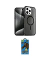ieg™ iPhone 14 Pro Kılıf Eksen Doku Koleksiyonu - Siyah 18D Cam Ekran Koruyucu