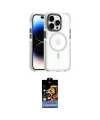 ieg™ iPhone 14 Pro Kılıf Kozmos Doku Koleksiyonu - Siyah Buffer Hayalet Cam Ekran Koruyucu