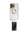 ieg™ iPhone 14 Pro Kılıf Pusula Form - Siyah 3D Antistatik Hayalet Cam Ekran Koruyucu