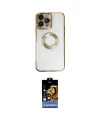 ieg™ iPhone 14 Pro Kılıf Pusula Form - Siyah Buffer Hayalet Cam Ekran Koruyucu