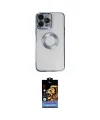 ieg™ iPhone 14 Pro Kılıf Pusula Form - Siyah Buffer Hayalet Cam Ekran Koruyucu