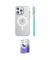 ieg™ iPhone 14 Pro Max Kılıf Pusula Minimal Koleksiyonu - Siyah Bilvis 5in1 5D Magic Hayalet Cam Ekran Koruyucu