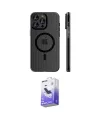 ieg™ iPhone 14 Pro Max Kılıf Pusula Minimal Koleksiyonu - Siyah Bilvis 5in1 5D Magic Hayalet Cam Ekran Koruyucu