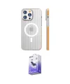 ieg™ iPhone 14 Pro Max Kılıf Pusula Minimal Koleksiyonu - Siyah Bilvis 5in1 5D Magic Hayalet Cam Ekran Koruyucu