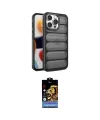 ieg™ iPhone 14 Pro Max Kılıf Yadigar Doku Özel Seri - Siyah Buffer Hayalet Cam Ekran Koruyucu