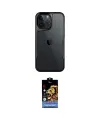 ieg™ iPhone 15 Pro Kılıf Akış Çizgi Koleksiyonu - Siyah Buffer Hayalet Cam Ekran Koruyucu