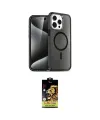 ieg™ iPhone 15 Pro Kılıf Eksen Doku Koleksiyonu - Siyah Buffer Cam Ekran Koruyucu