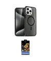 ieg™ iPhone 15 Pro Kılıf Eksen Doku Koleksiyonu - Siyah Buffer Hayalet Cam Ekran Koruyucu
