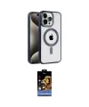 ieg™ iPhone 15 Pro Kılıf Eksen Form Koleksiyonu - Siyah Buffer Hayalet Cam Ekran Koruyucu