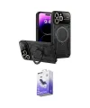 ieg™ iPhone 15 Pro Kılıf Kıvılcım Modern Serisi - Siyah Bilvis 5in1 5D Magic Hayalet Cam Ekran Koruyucu