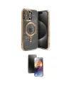 ieg™ iPhone 15 Pro Kılıf Nova Işık Özel Seri - Siyah 3D Antistatik Mat Seramik Nano Ekran Koruyucu