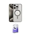 ieg™ iPhone 15 Pro Kılıf Siluet Çizgi Serisi - Siyah Bilvis 5in1 5D Magic Hayalet Cam Ekran Koruyucu