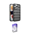 ieg™ iPhone 15 Pro Kılıf Yadigar Doku Özel Seri - Siyah Bilvis 5in1 3D Magic Cam Ekran Koruyucu