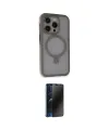 ieg™ iPhone 15 Pro Max Kılıf Ahenk Yansıma Özel Seri - Siyah 3D Antistatik Hayalet Cam Ekran Koruyucu