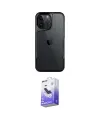 ieg™ iPhone 15 Pro Max Kılıf Akış Çizgi Koleksiyonu - Siyah Bilvis 5in1 5D Magic Hayalet Cam Ekran Koruyucu