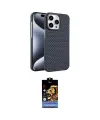 ieg™ iPhone 15 Pro Max Kılıf Doruk Serisi - Siyah Buffer Hayalet Cam Ekran Koruyucu
