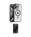ieg™ iPhone 15 Pro Max Kılıf Eksen Form Koleksiyonu - Siyah 3D Antistatik Hayalet Cam Ekran Koruyucu