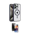 ieg™ iPhone 15 Pro Max Kılıf Eksen Form Koleksiyonu - Siyah 3D Antistatik Mat Seramik Nano Ekran Koruyucu