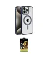 ieg™ iPhone 15 Pro Max Kılıf Eksen Form Koleksiyonu - Siyah Buffer Cam Ekran Koruyucu