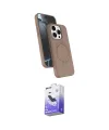 ieg™ iPhone 15 Pro Max Kılıf İz Işık Koleksiyonu - Siyah Bilvis 5in1 5D Magic Hayalet Cam Ekran Koruyucu