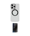 ieg™ iPhone 15 Pro Max Kılıf Pusula Form - Siyah 3D Antistatik Hayalet Cam Ekran Koruyucu