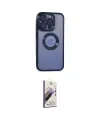 ieg™ iPhone 15 Pro Max Kılıf Pusula Form - Siyah Bilvis 3D Mat Cam Ekran Koruyucu