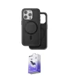ieg™ iPhone 15 Pro Max Kılıf Pusula Işık Koleksiyonu - Siyah Bilvis 5in1 5D Magic Hayalet Cam Ekran Koruyucu