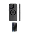 ieg™ iPhone 15 Pro Max Kılıf Pusula Minimal Koleksiyonu - Siyah 3D Antistatik Hayalet Cam Ekran Koruyucu