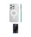 ieg™ iPhone 15 Pro Max Kılıf Pusula Minimal Koleksiyonu - Siyah 3D Antistatik Hayalet Cam Ekran Koruyucu