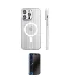ieg™ iPhone 15 Pro Max Kılıf Pusula Minimal Koleksiyonu - Siyah 3D Antistatik Hayalet Cam Ekran Koruyucu