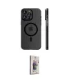ieg™ iPhone 15 Pro Max Kılıf Pusula Minimal Koleksiyonu - Siyah Bilvis 3D Cam Ekran Koruyucu