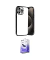 ieg™ iPhone 15 Pro Max Kılıf Vadi Minimal - Siyah Bilvis 5in1 5D Magic Hayalet Cam Ekran Koruyucu
