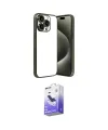 ieg™ iPhone 15 Pro Max Kılıf Vadi Minimal - Siyah Bilvis 5in1 5D Magic Hayalet Cam Ekran Koruyucu