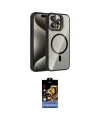ieg™ iPhone 15 Pro Max Kılıf Yadigar Asil Koleksiyonu - Siyah Buffer Hayalet Cam Ekran Koruyucu