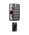 ieg™ iPhone 15 Pro Max Kılıf Yadigar Doku Özel Seri - Siyah 3D Antistatik Hayalet Cam Ekran Koruyucu