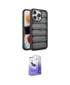 ieg™ iPhone 15 Pro Max Kılıf Yadigar Doku Özel Seri - Siyah Bilvis 5in1 5D Magic Hayalet Cam Ekran Koruyucu