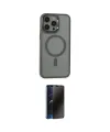 ieg™ iPhone 15 Pro Max Kılıf Yankı Işık Özel Seri - Siyah 3D Antistatik Hayalet Cam Ekran Koruyucu