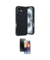 ieg™ iPhone 16 Kılıf Kıvılcım Işık Serisi - Siyah 3D Antistatik Mat Seramik Nano Ekran Koruyucu